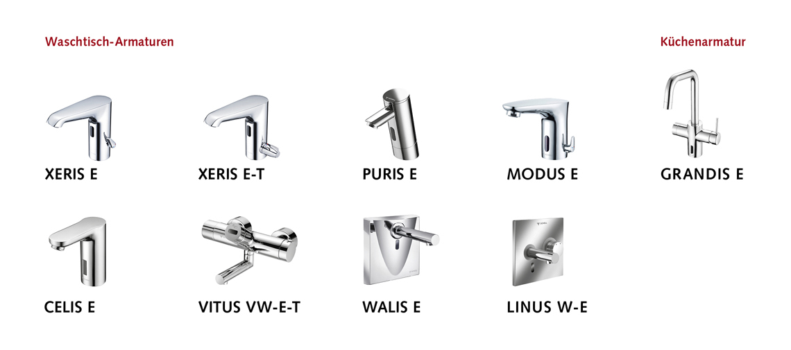 SCHELL washbasin fitting PURIS E chrome-plated, battery operation 6 V, with  mixture